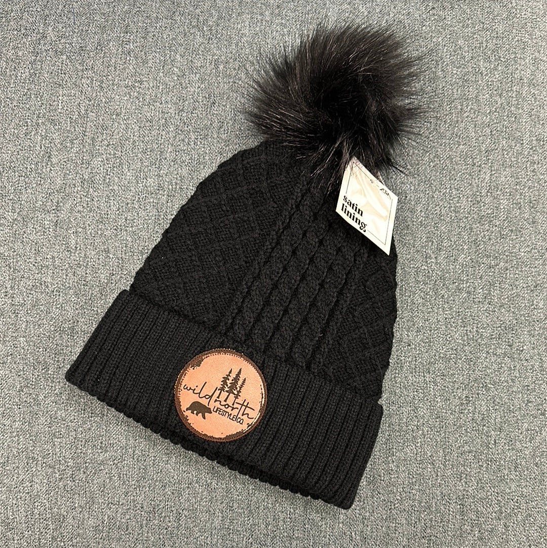 Wild North Black Jacquard Cable Knit Toque - Satin Lined!