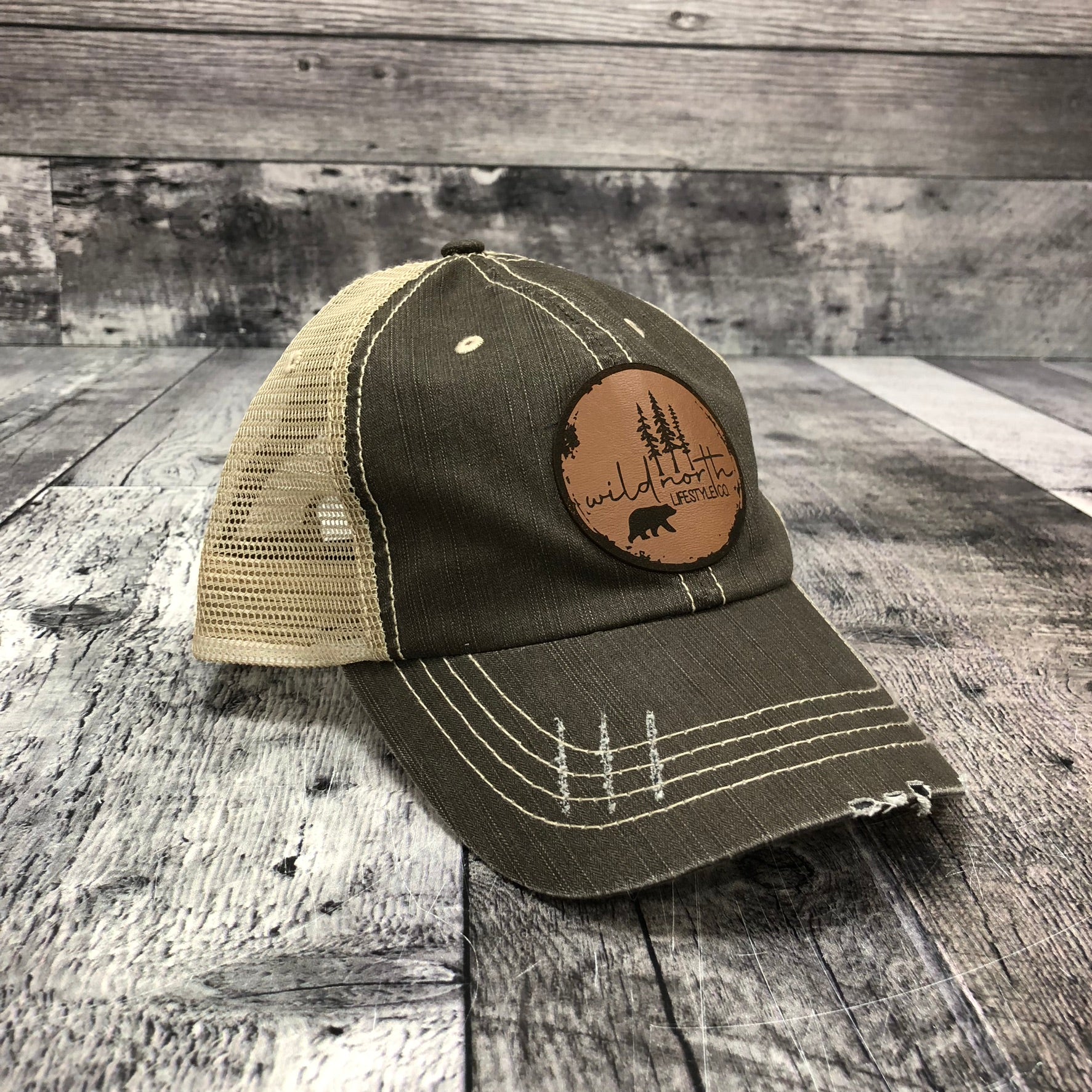 Leather Patch Distressed Mesh-Back Cap - Brown