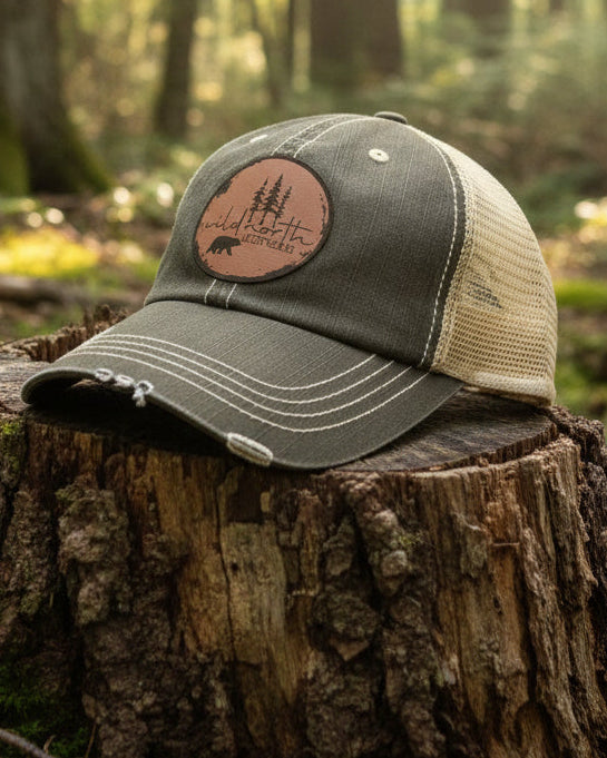 Leather Patch Distressed Mesh-Back Cap - Brown