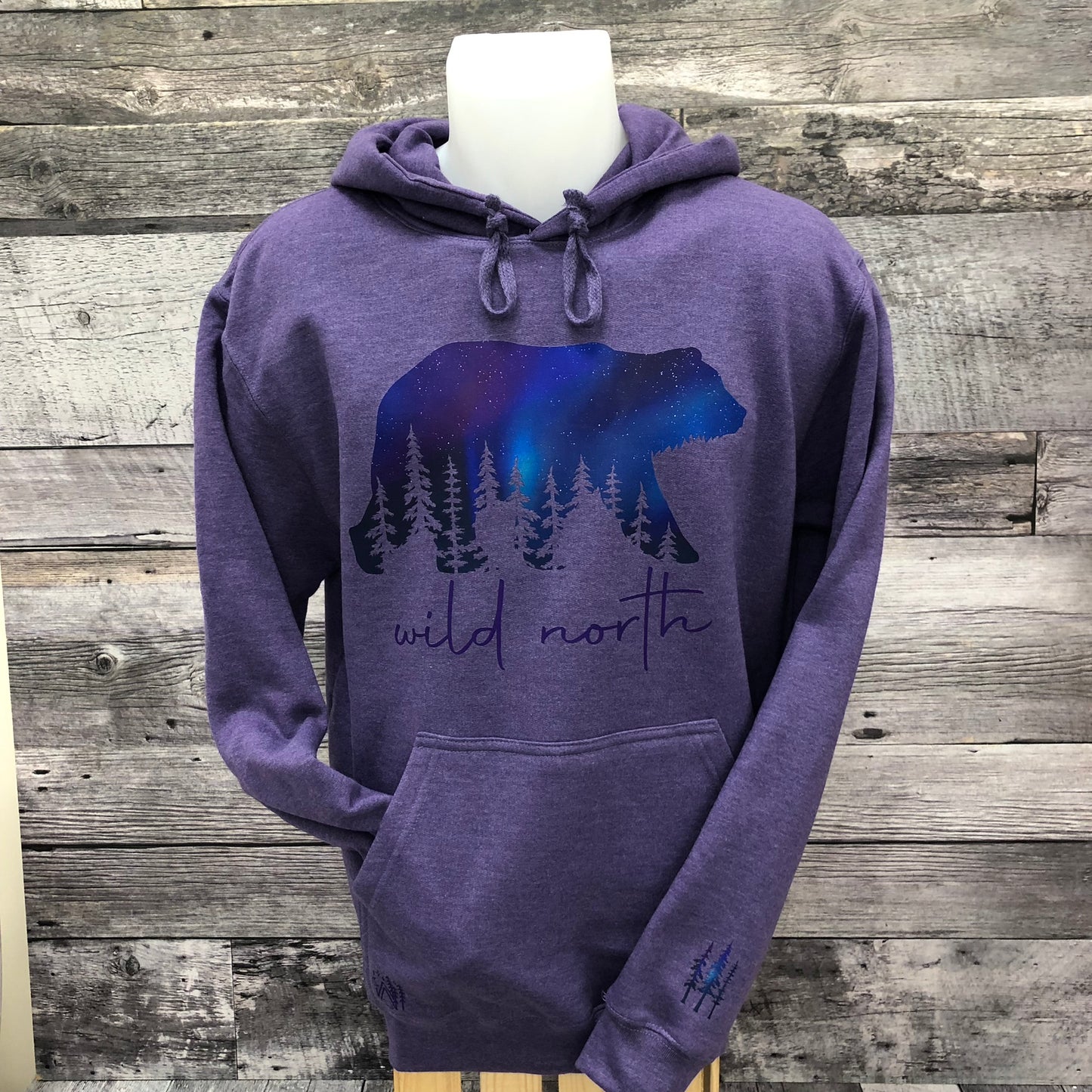 Purple Northern Lights Bear Hoodie UNISEX - Heather Purple