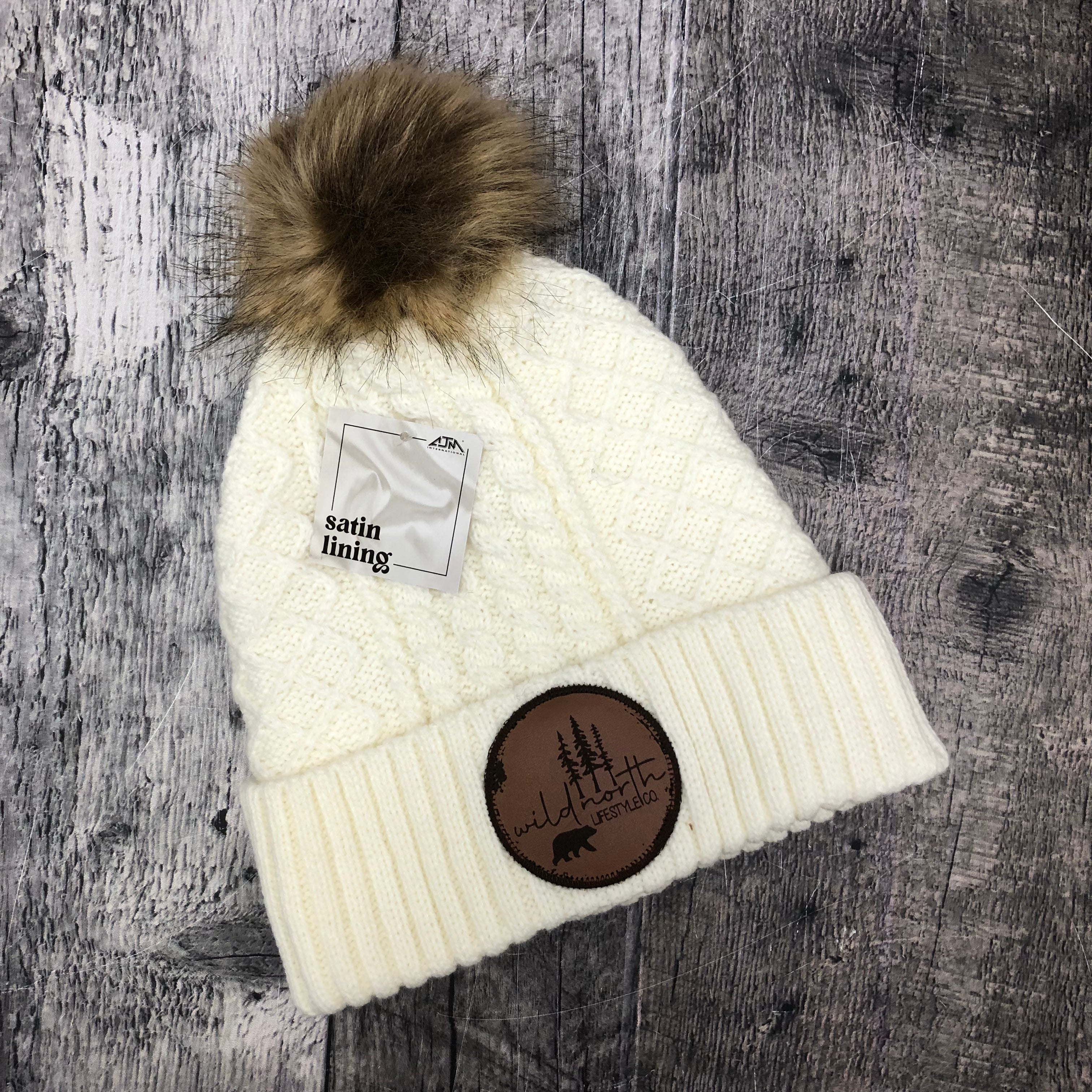 Wild North Vanilla Jacquard Cable Knit Toque - Satin Lined!