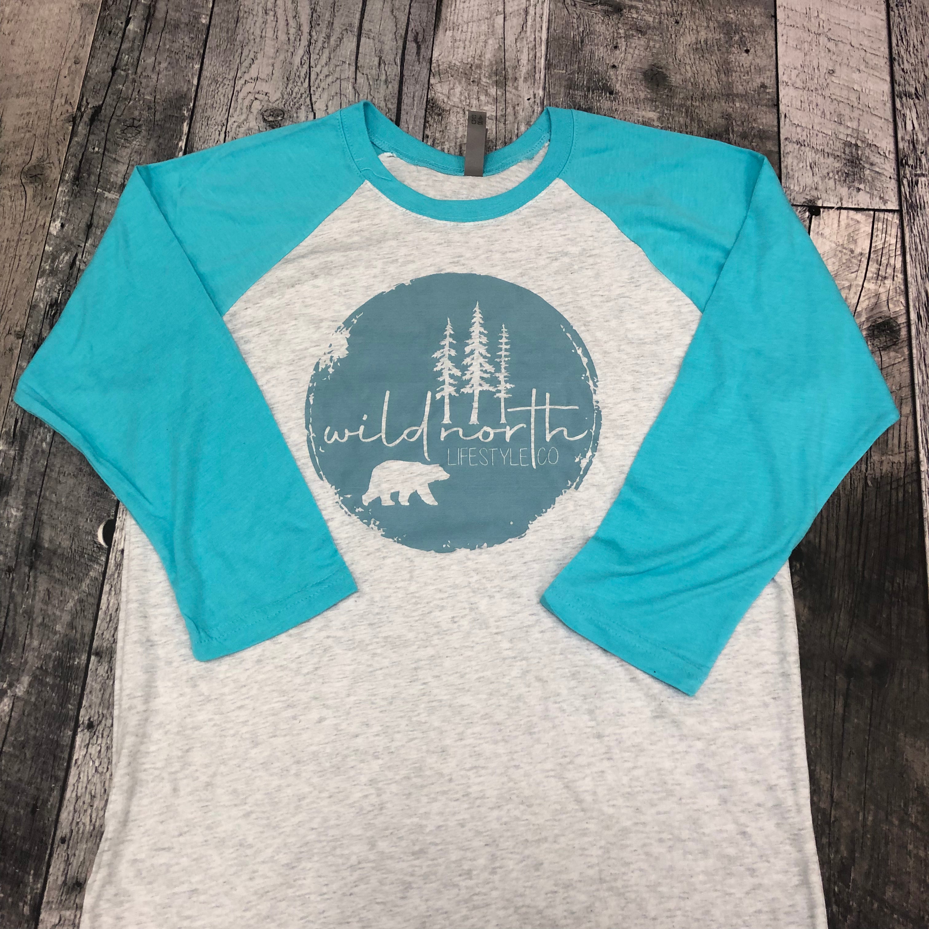 Wild North Baseball T - Unisex - Teal and Grey