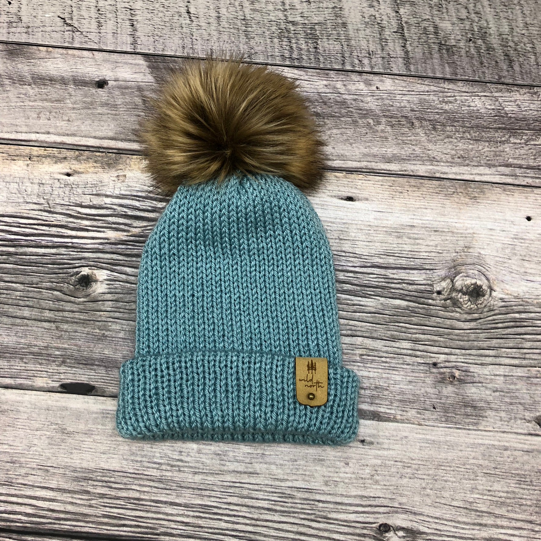 Big Pom Hand Knit Toque - Ice Blue