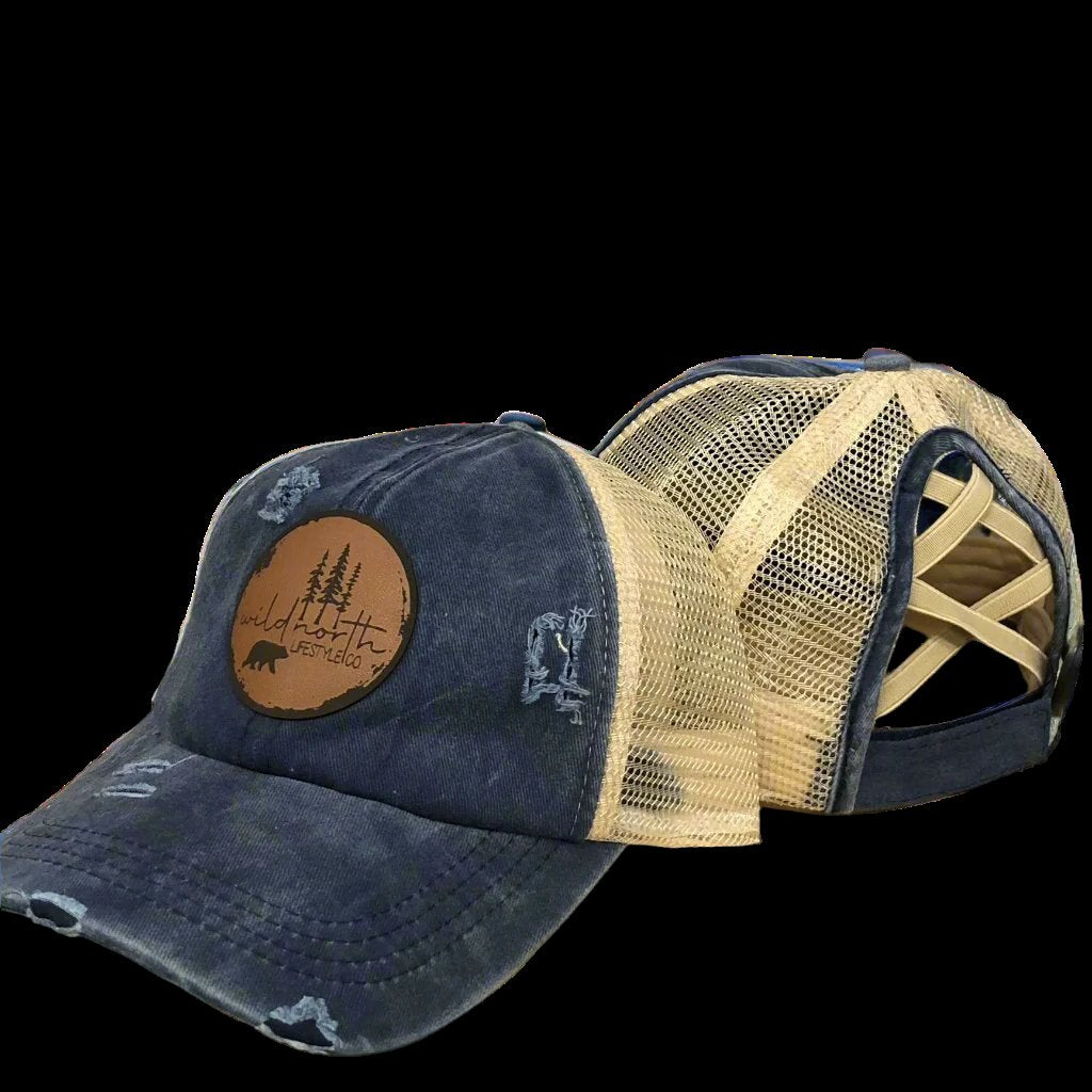 Leather Patch Women's Criss-Cross Ponytail Hat