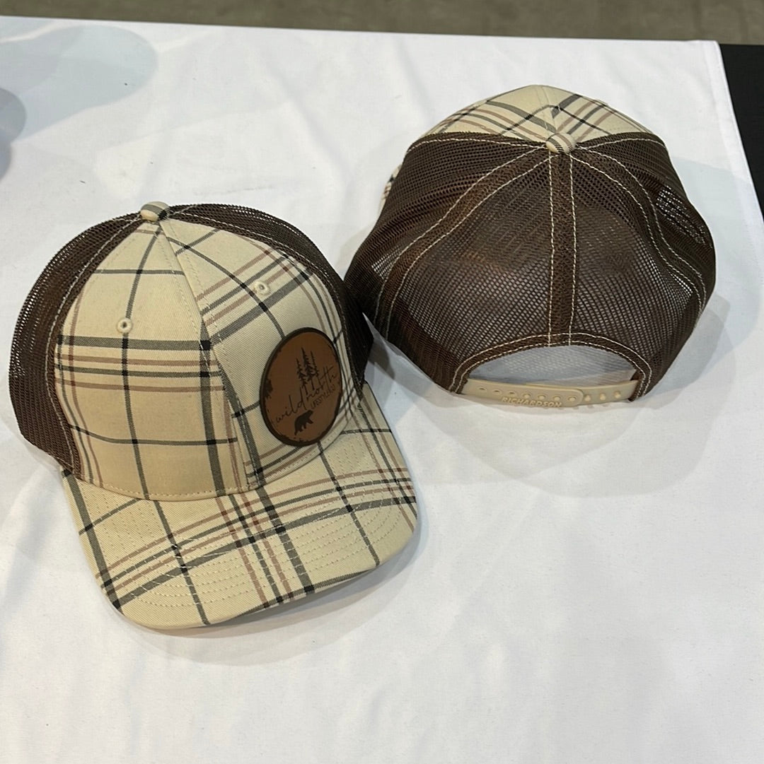 Leather Patch Plaid Snapback Trucker Cap
