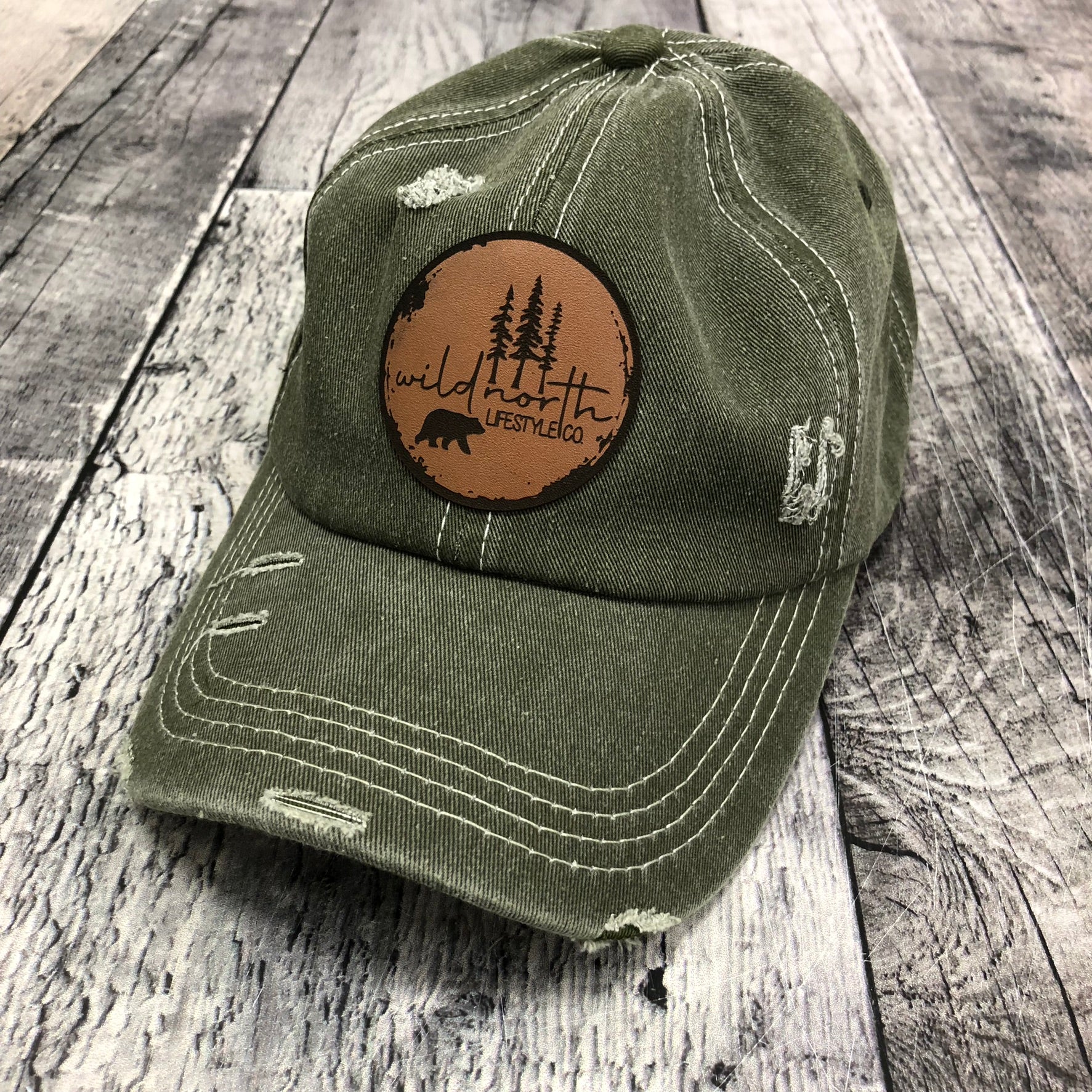 Wild North Distressed Leather Patch Cap - Military