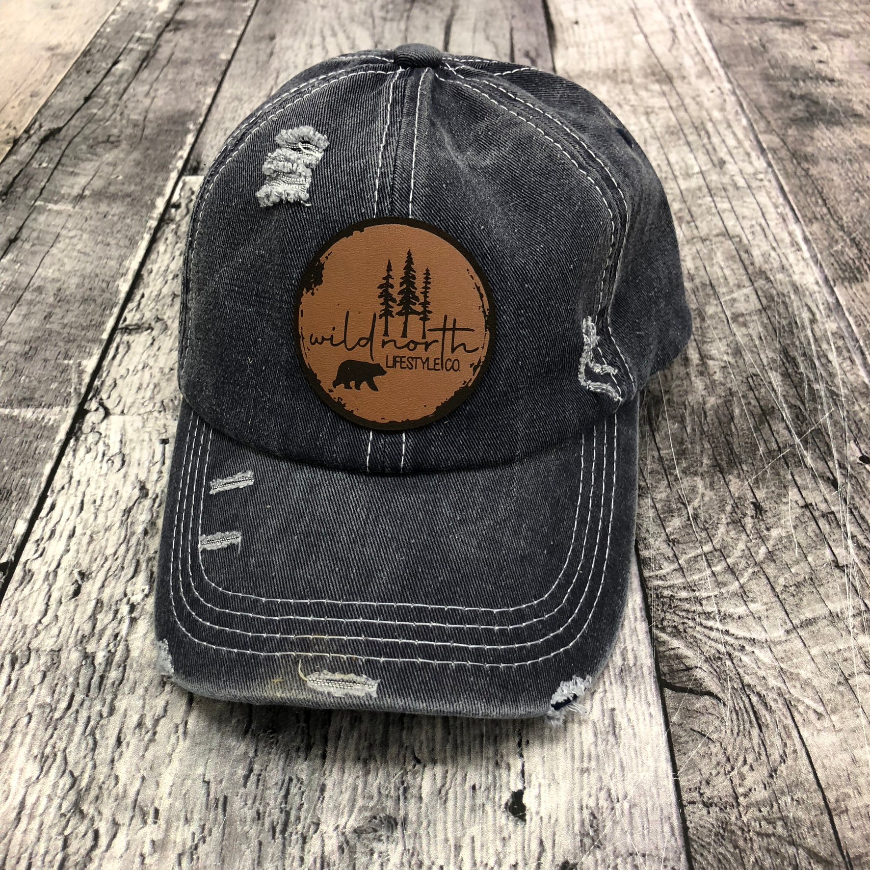 Wild North Distressed Leather Patch Cap - Navy