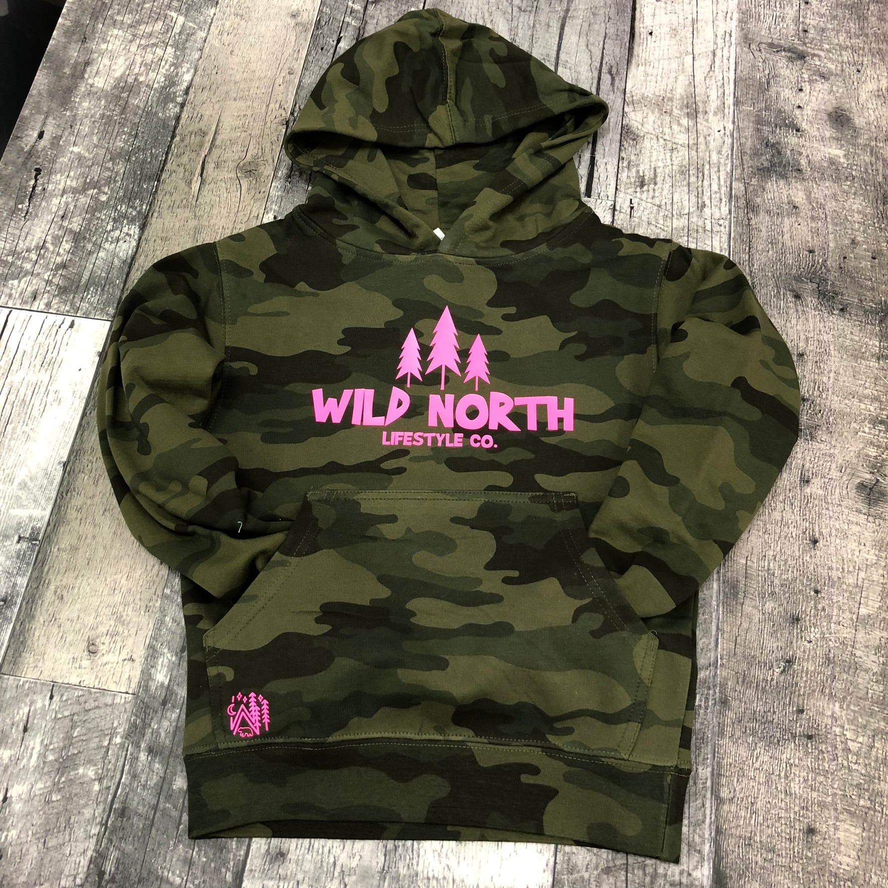 Wild North Youth Hooded Sweatshirt - Camo & Hot Pink