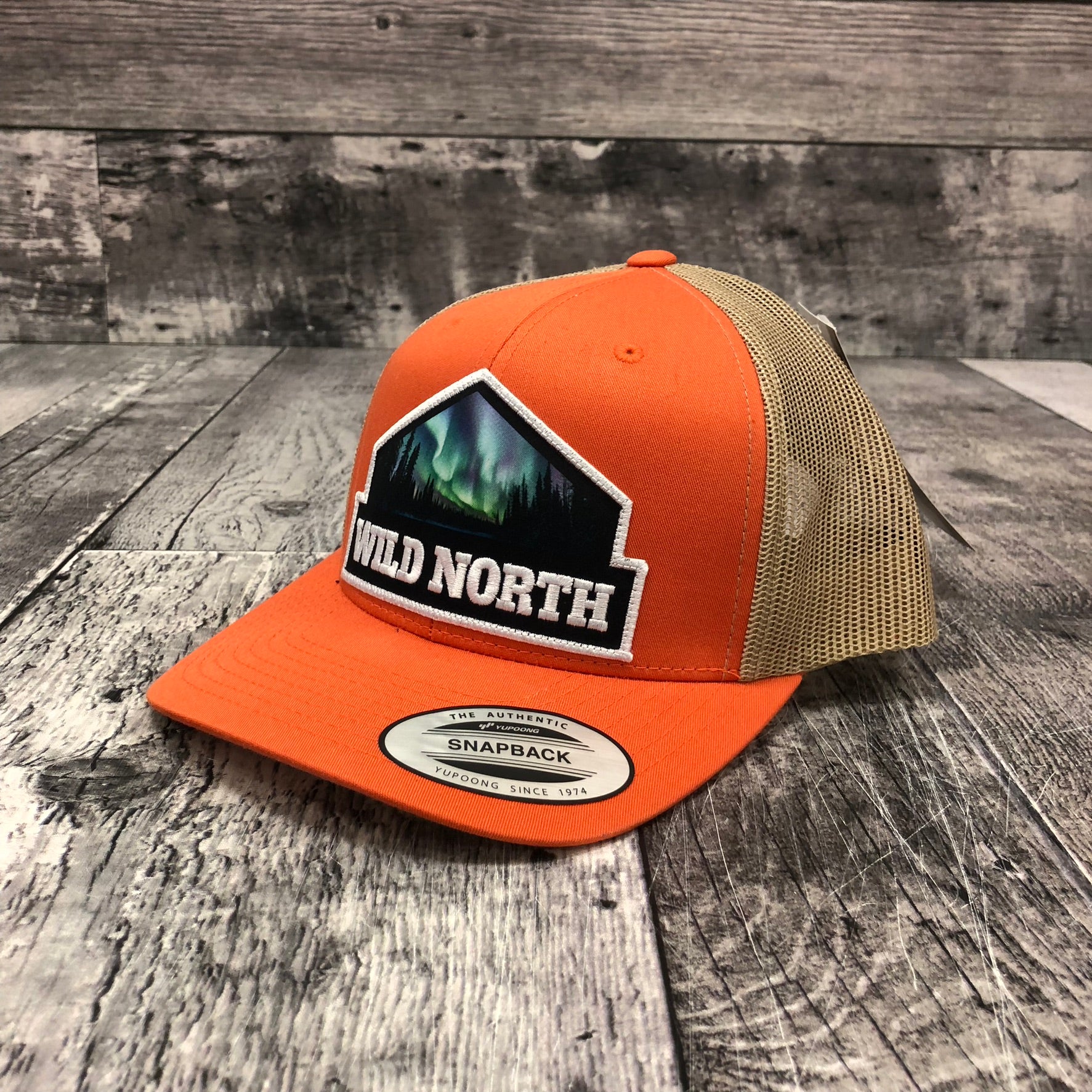 Northern Lights Patch Retro Trucker Hat - Snapback - Orange (Khaki)