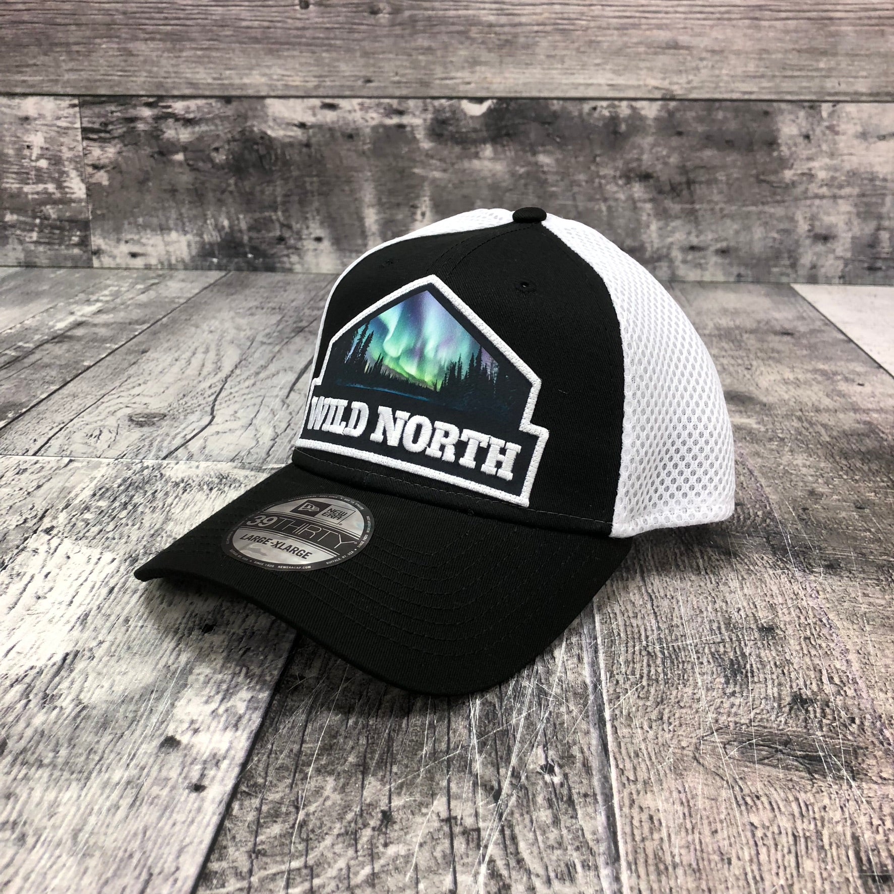 Northern Lights Patch Hat - Fitted Stretch Mesh - Black/White