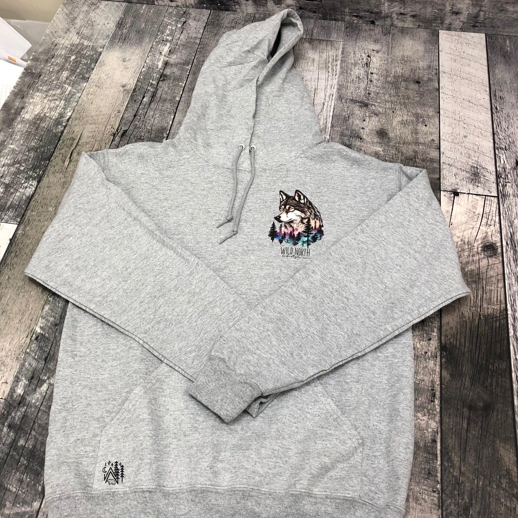 Watercolor Wolf Left Chest UNISEX Hoodie - Athletic Grey