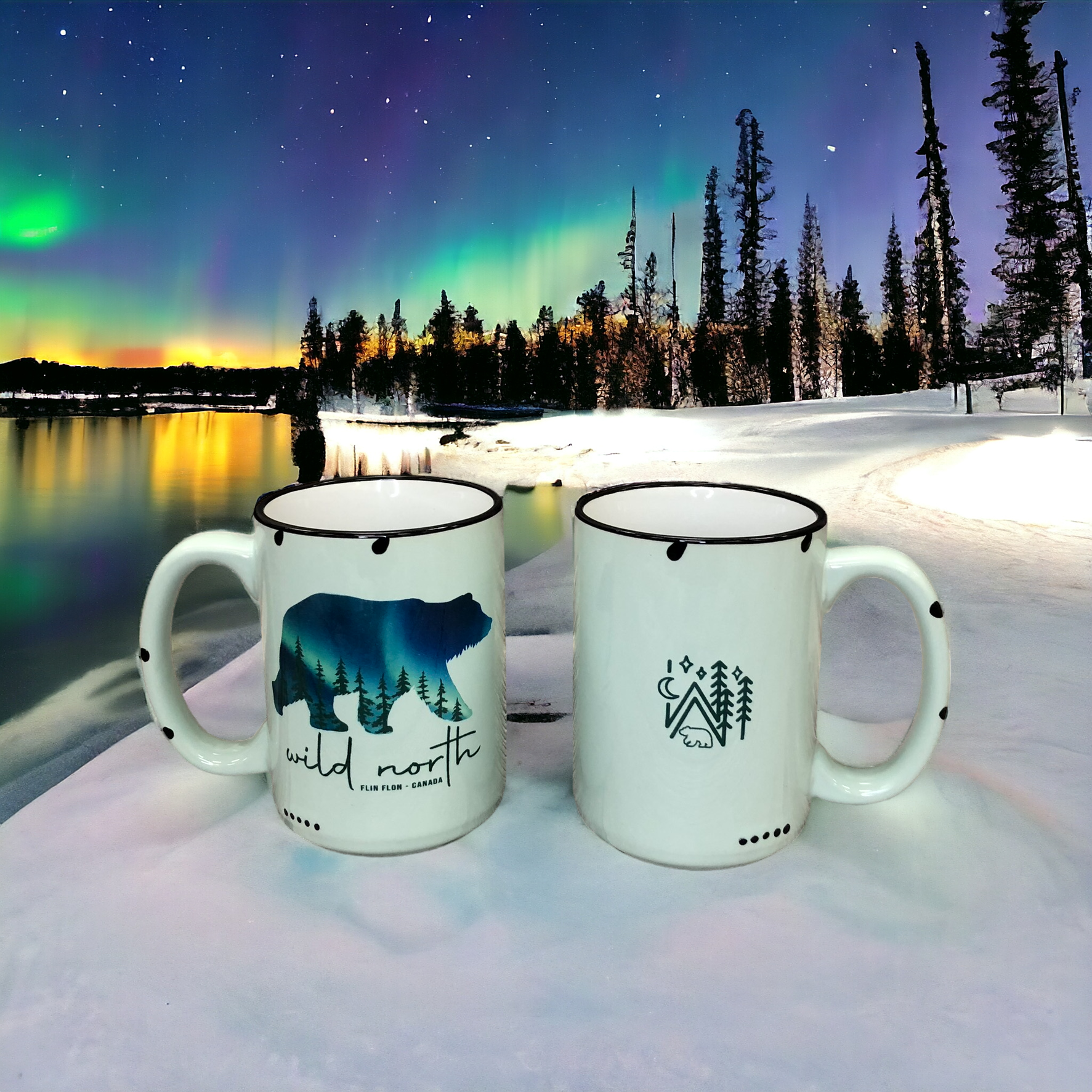 Green Northern Lights Bear 15oz Mug