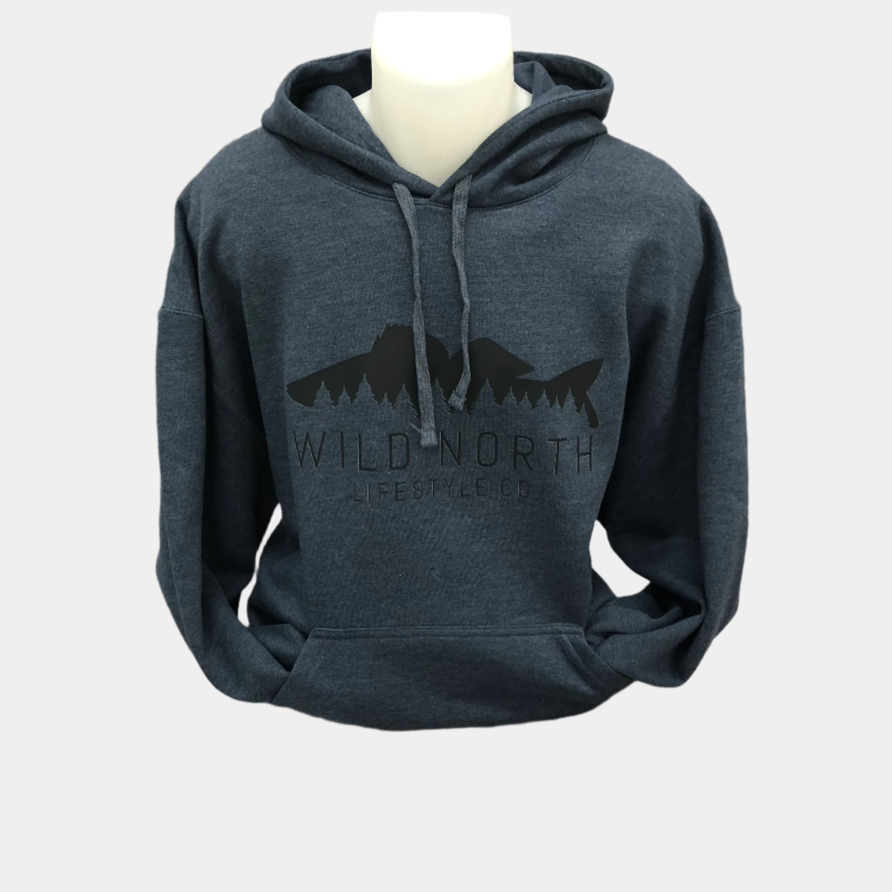 Tree Line Fish Unisex Hoodie in Heather Navy