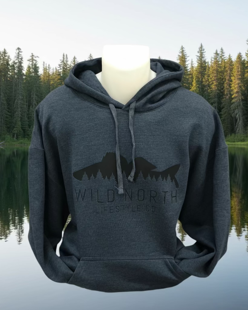 Tree Line Fish Unisex Hoodie in Heather Navy