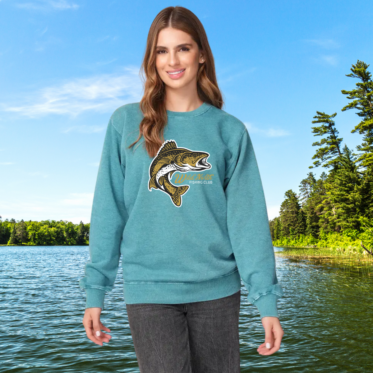 Wild North Fishing Club Pigment Dyed Crewneck