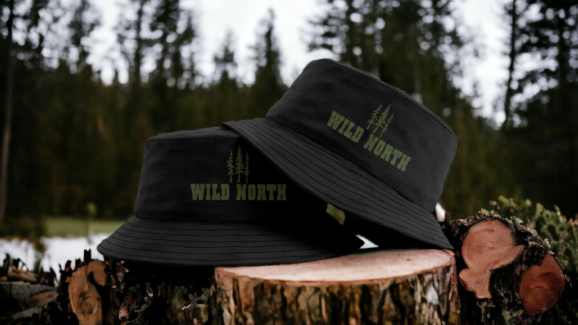 Wild North Bucket Hat UNISEX - Black (Green)