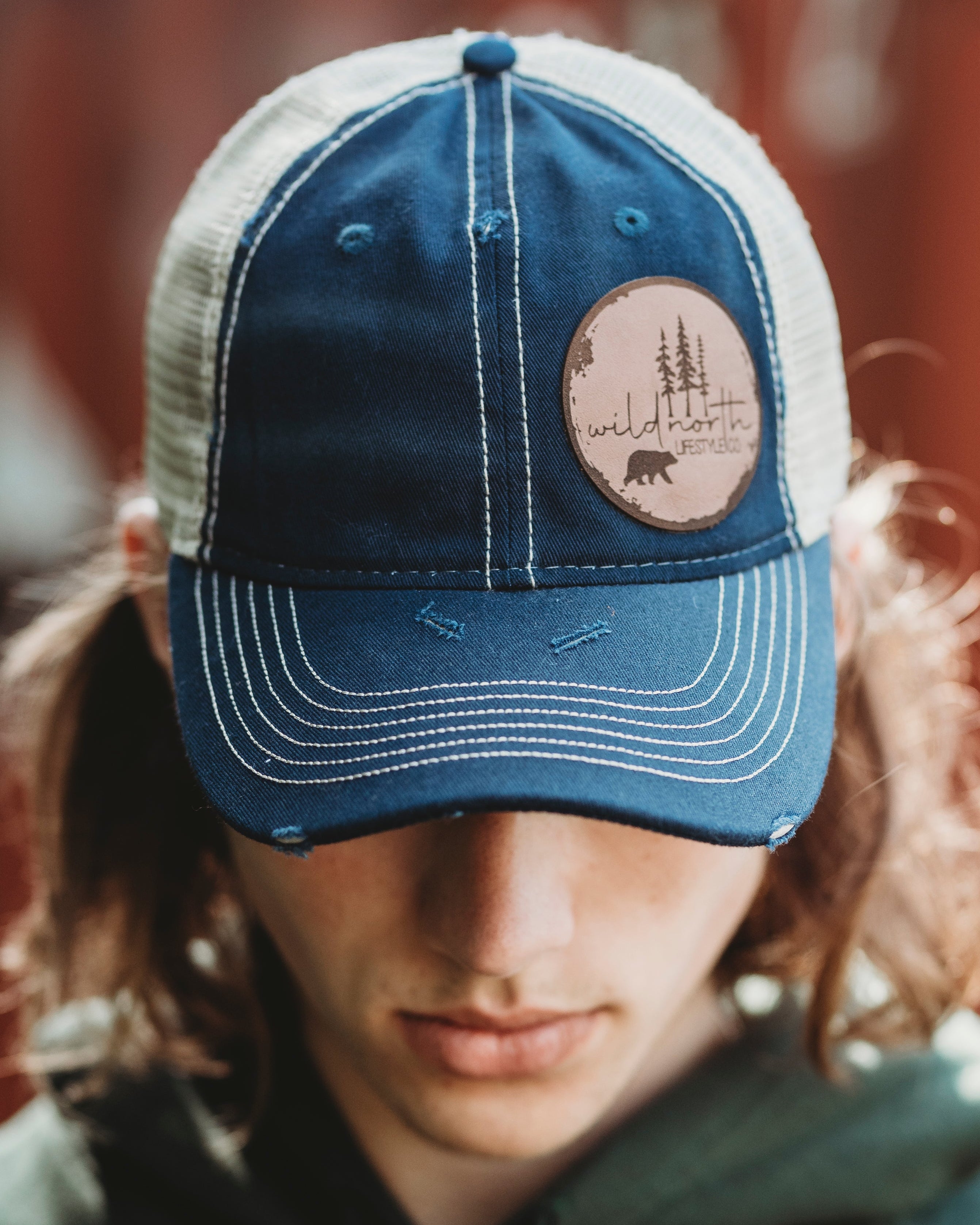 Dirty Wash Leather Patch Mesh Back Cap