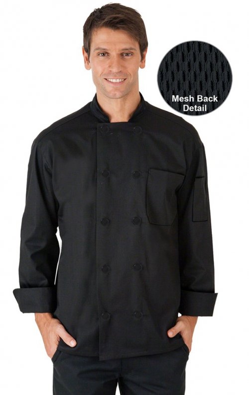 CC650 Black MOBB Unisex Long Sleeve Chef Coat With Moisture Wicking Mesh Back